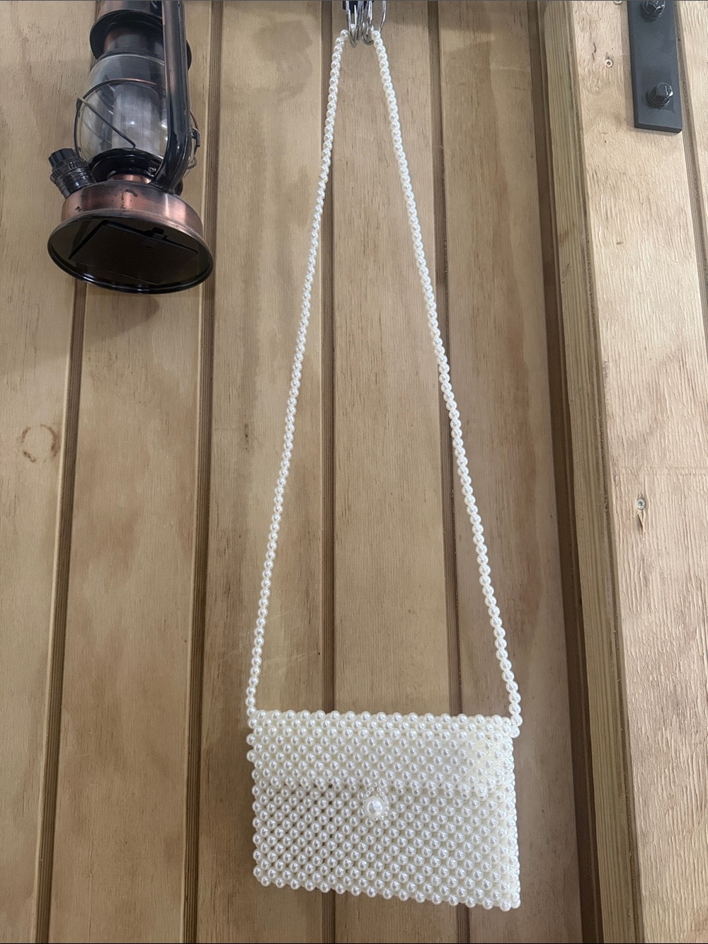 Elegant Pearl Beaded Crossbody Bag - Cream
